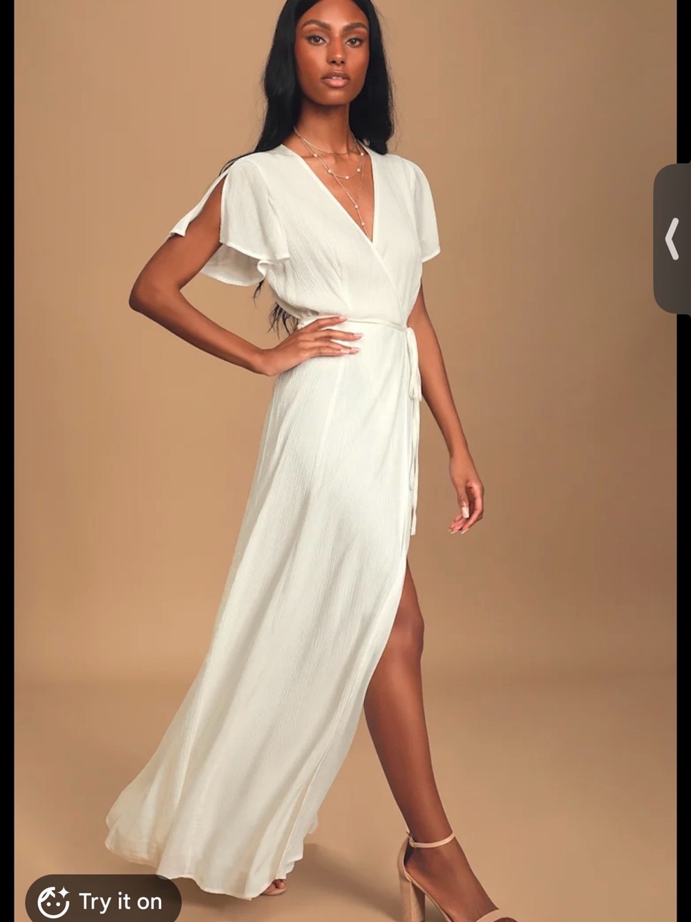 Lulu's Cream Wrap Maxi Dress with Flutter Sleeves